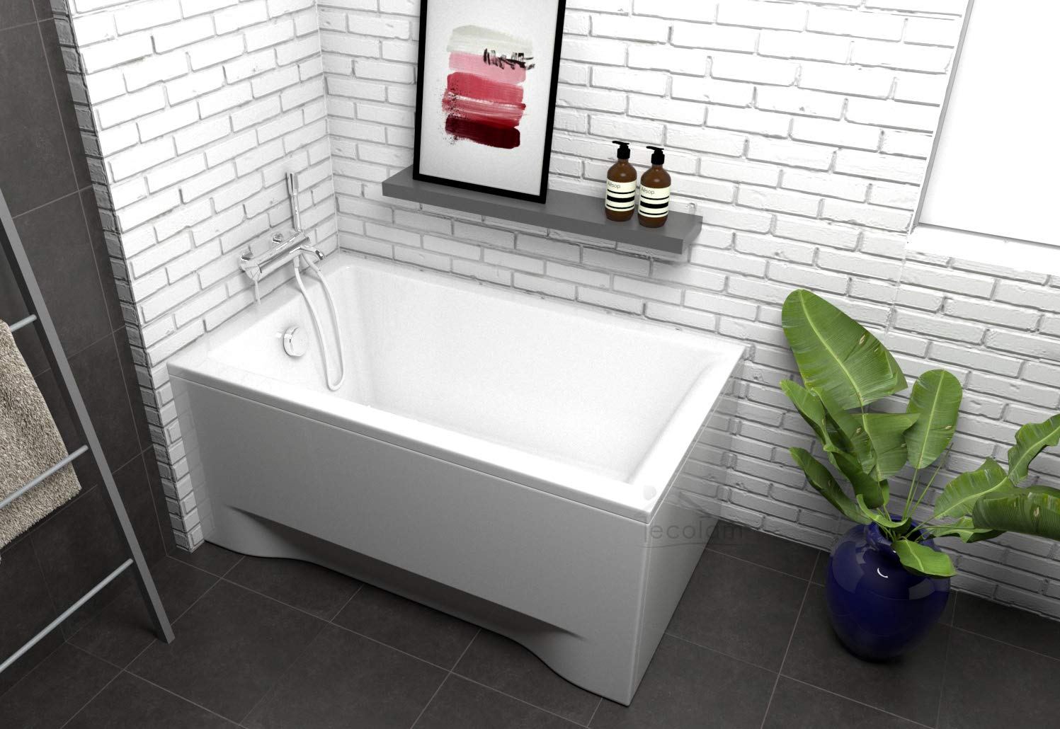 ECOLAM Petite baignoire rectangulaire acrylique Capri Polimat 100x70 cm + tablier en acrylique | pieds silicone et siphon | Set complet