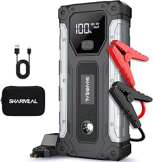 Sharmeal GL985 5000A Peak Jump Starter for 10L Gas/9L Diesel - 12V Portable Power Bank with 800 Lumen Light