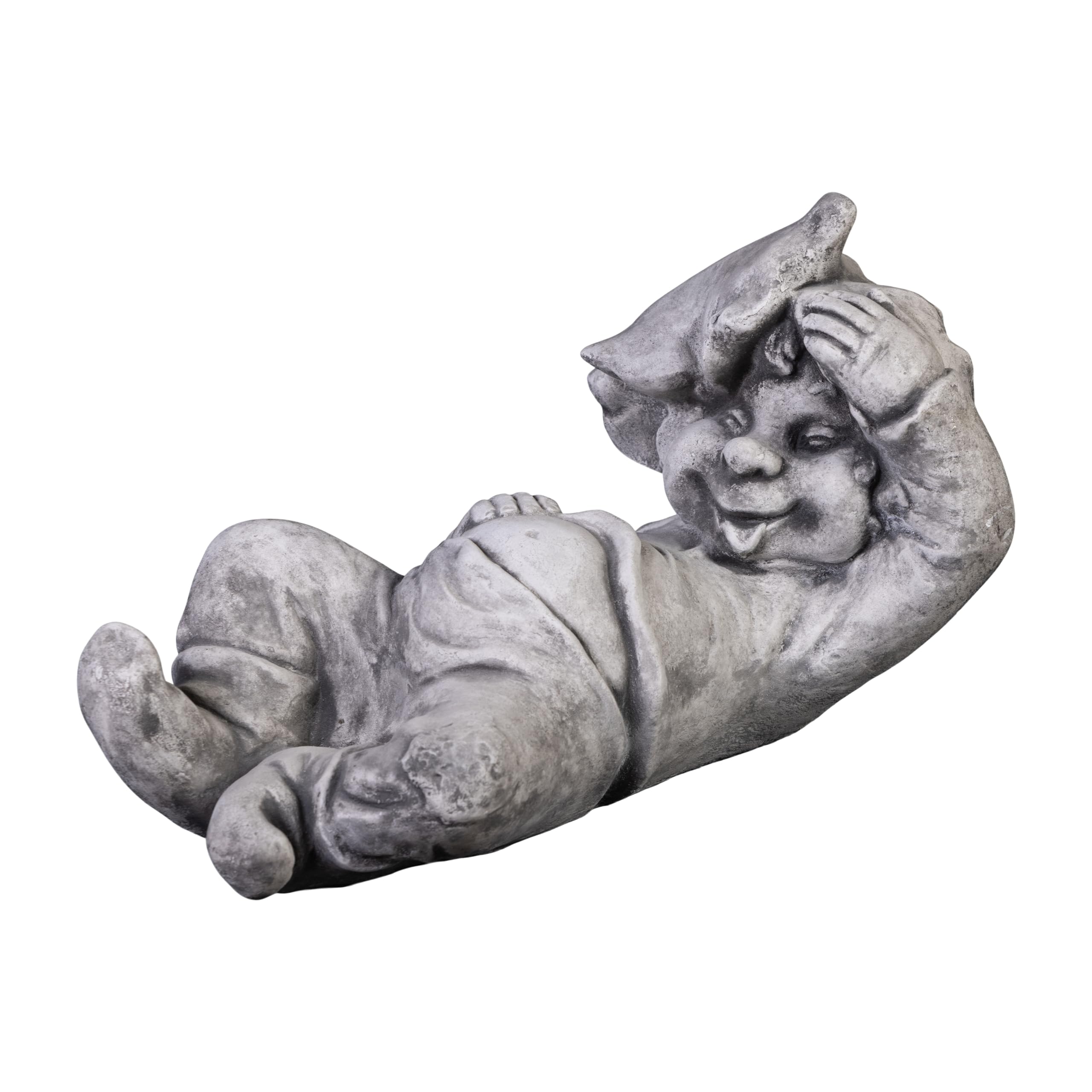 gartendekoparadies.de Gnom Faulpelz, Steinfigur Wichtel, H. 26 cm, 11 kg, Grau, frostsicher aus Steinguss für Außenbereich
