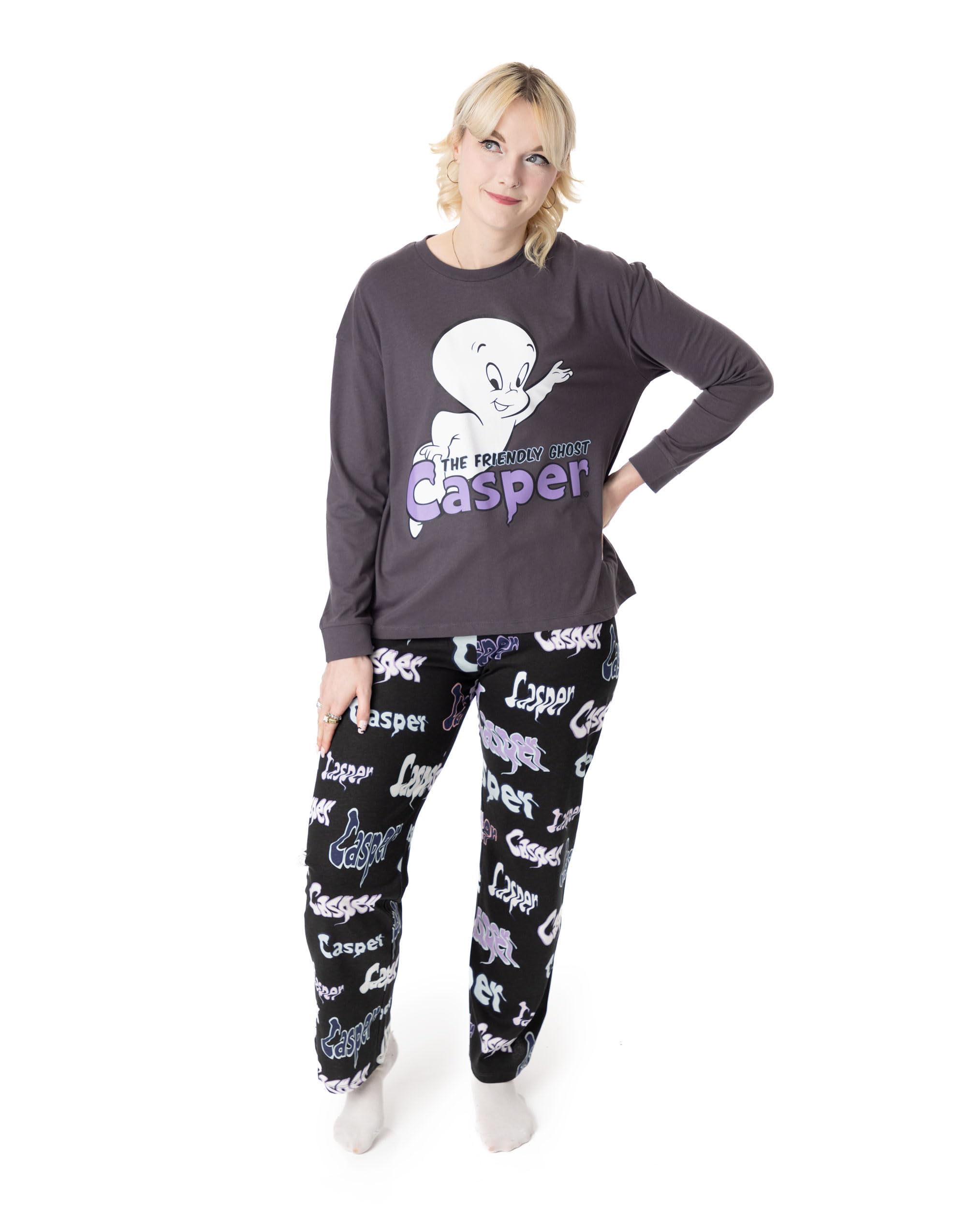 Vanilla Underground Women's Grey Casper Character Long Sleeve Long Leg Pyjama Set - Small