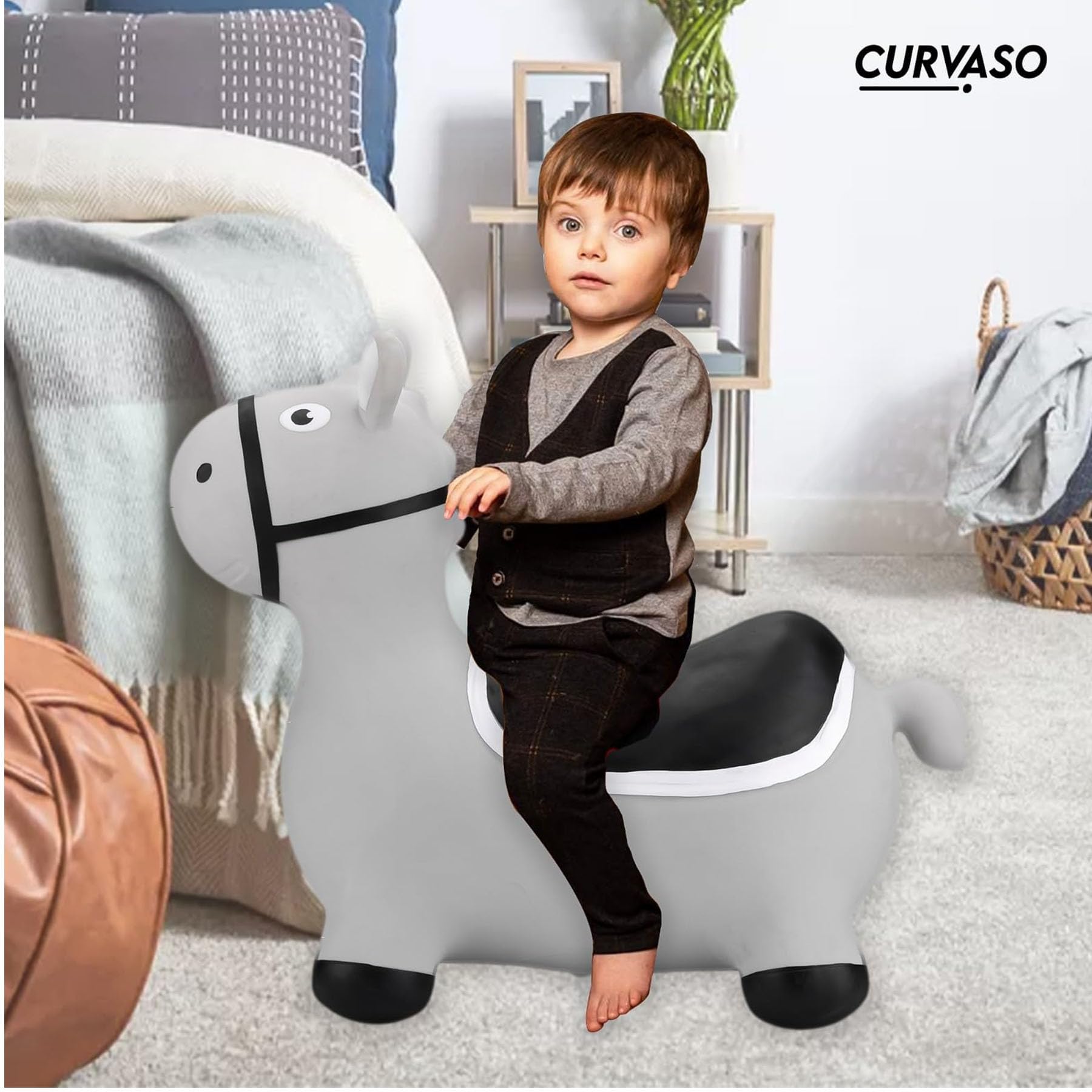 Aufblasbarer Hüpfhüpfer, Tier, zum Aufsitzen, lustiges Spielzeug, Einhorn, Esel, Pferd, Dinosaurier, Bulle, Teddybär, für Kinder, Erwachsene, Kinder, Fitness, Pumpe (grauer Esel (PA15399))