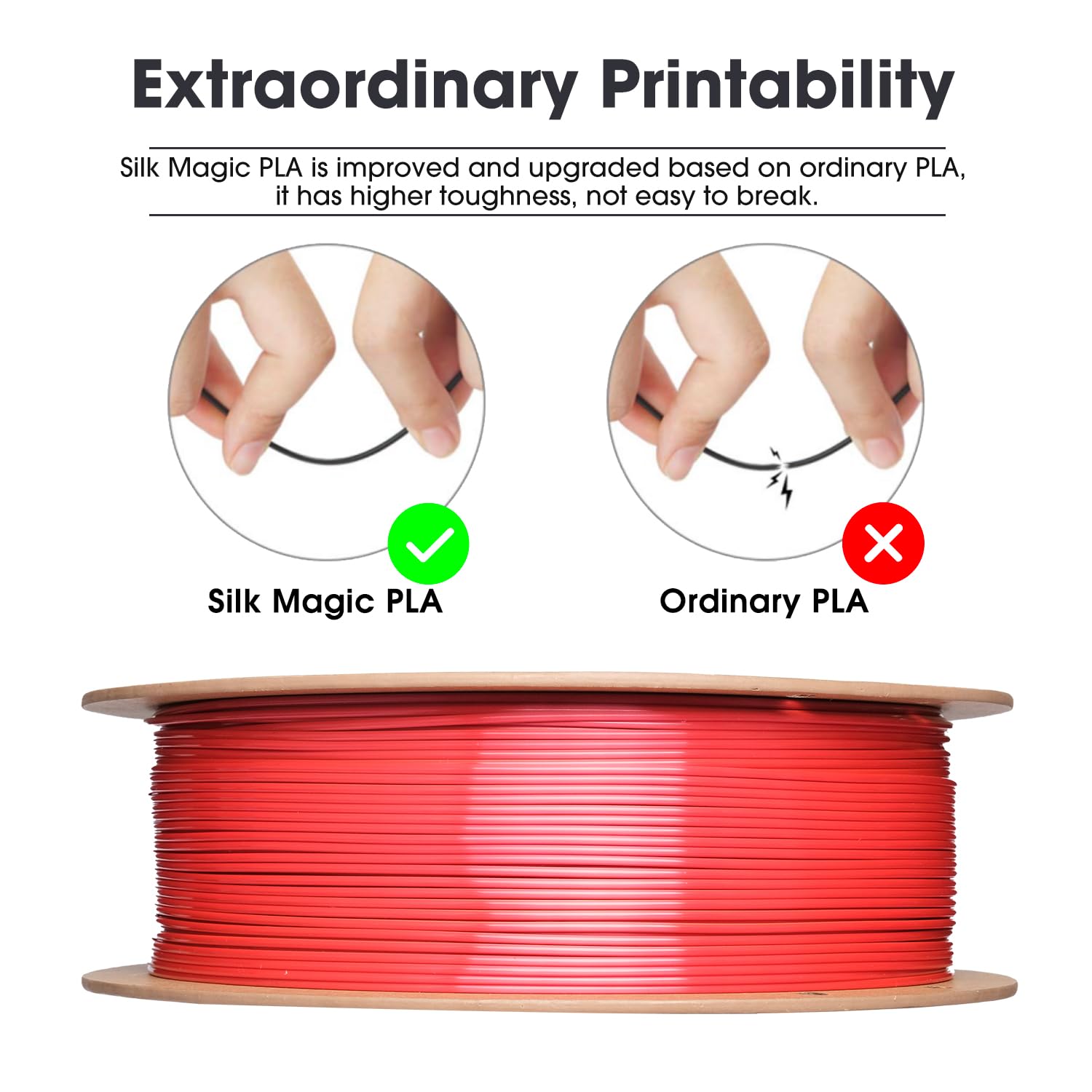 eSUN Silk Filamento PLA a doppio colore da 1,75 mm, filamento per stampa 3D in coestrusione Silk Magic PLA, colore sfumato che cambia bobina da 1 kg (2,2 libbre) (Silk Oro Rosso, 1KG)