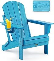 Vista 18 de Silla Adirondack plegable con textura de madera, sillas de patio resistente a la intemperie, silla de exterior, silla de césped con soporte