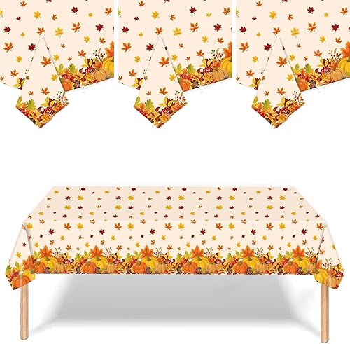 Mantel desechable de Acción de Gracias, 3 piezas, 54 x 108 pulgadas, rectangular, de plástico, impermeable, para otoño, Acción de Gracias, para