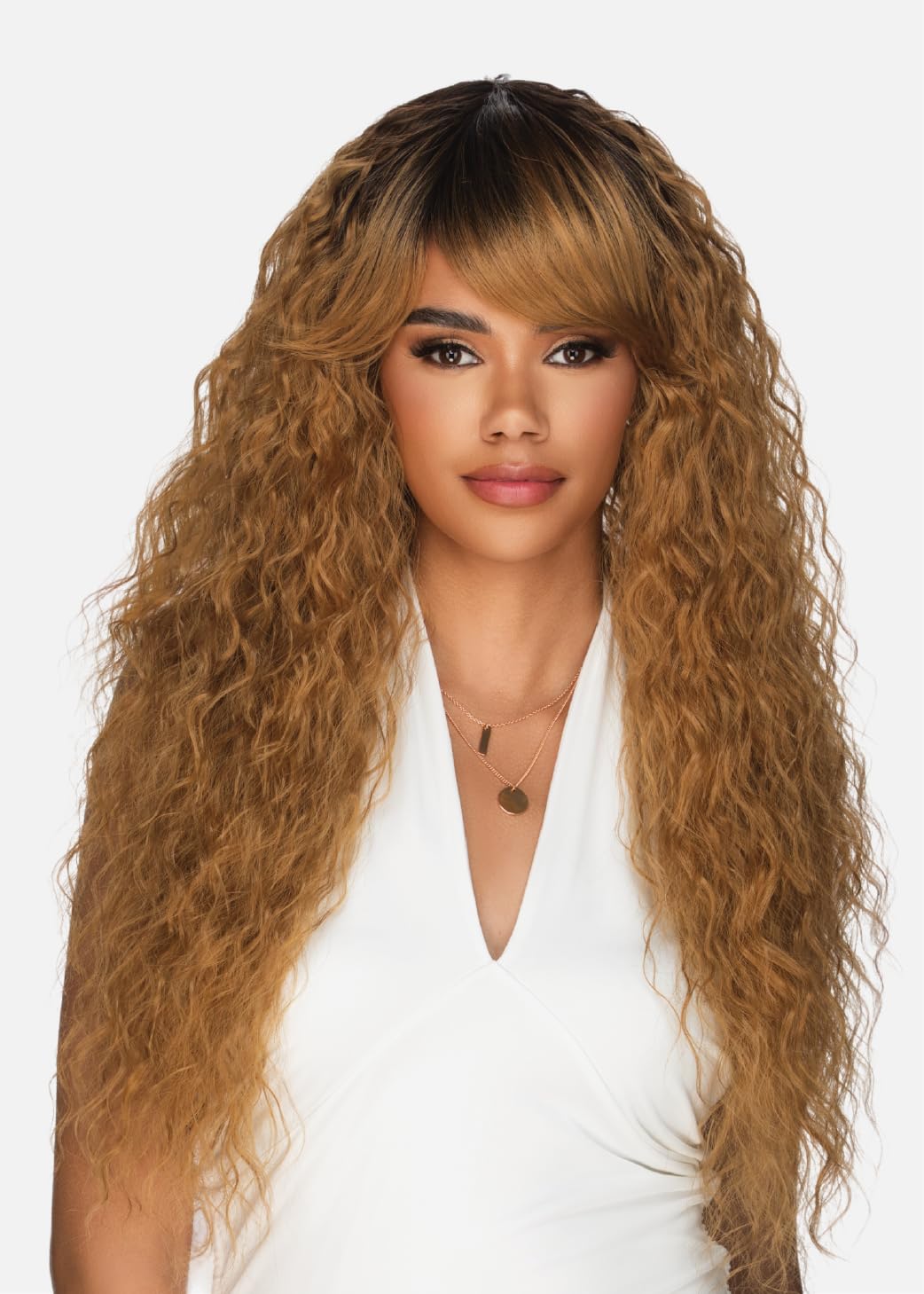 Amore Mio Hair Collection's AW-VIVIAN, Long Spanish Wavy EVERYDAY WIG with Fridged Bang, Color OT4/27