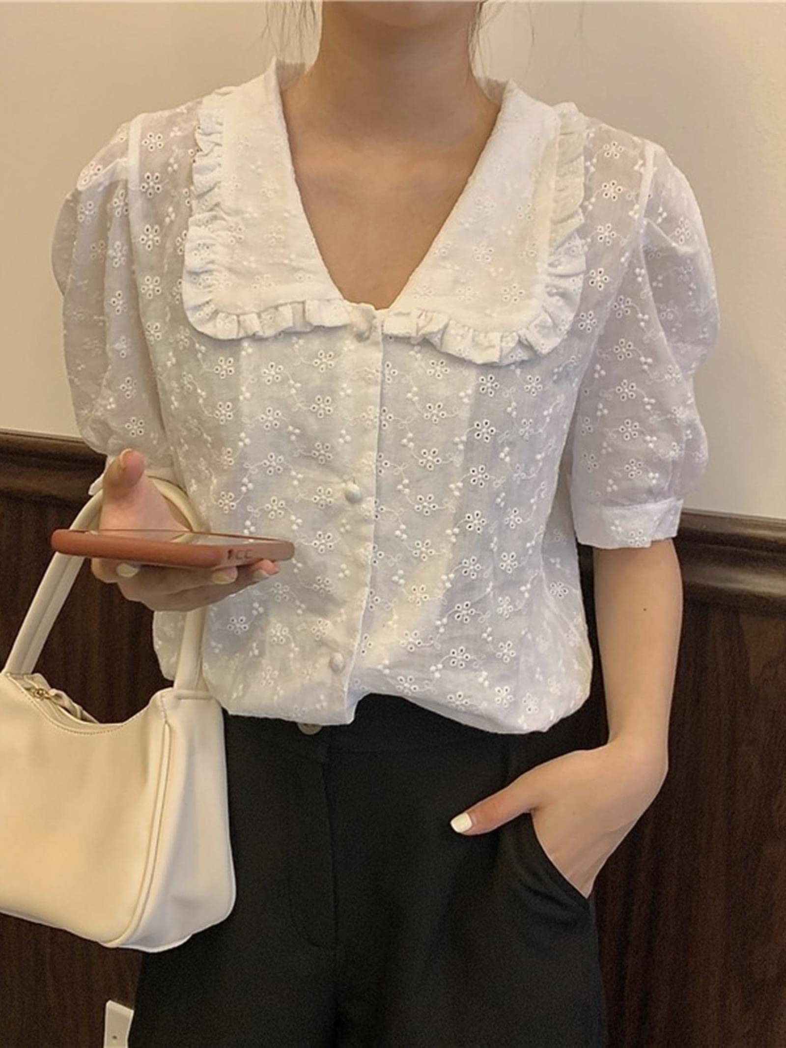 Nuevo Bordado Oversize Blusas de Mujer Blusas de Verano Femme Casual Mujer Camisa de Mujer de Manga Corta Algodón Chicas Blusa New-White,S