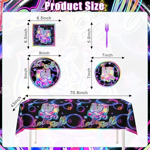 Miniatura 4 de Juego de vajilla de 189 piezas de suministros de patinaje sobre ruedas, decoraciones de fiesta de patinaje sobre ruedas, incluye placas de pancarta,