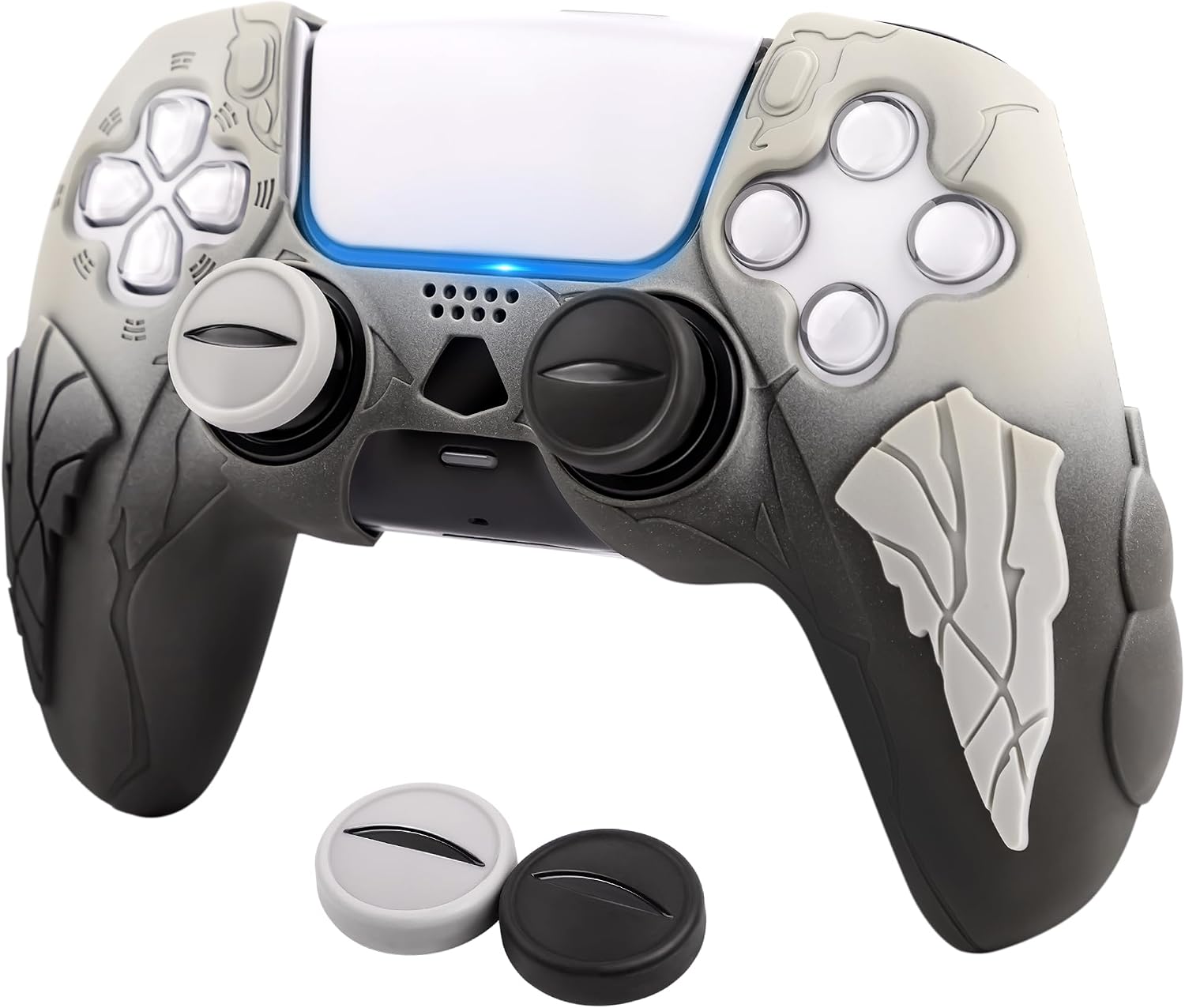 Grip Cover for PS5 Controller - Anti-Slip Silicone with Mask Motif, Eye Joystick Caps,Daoist-Inspired (Gray/Black)