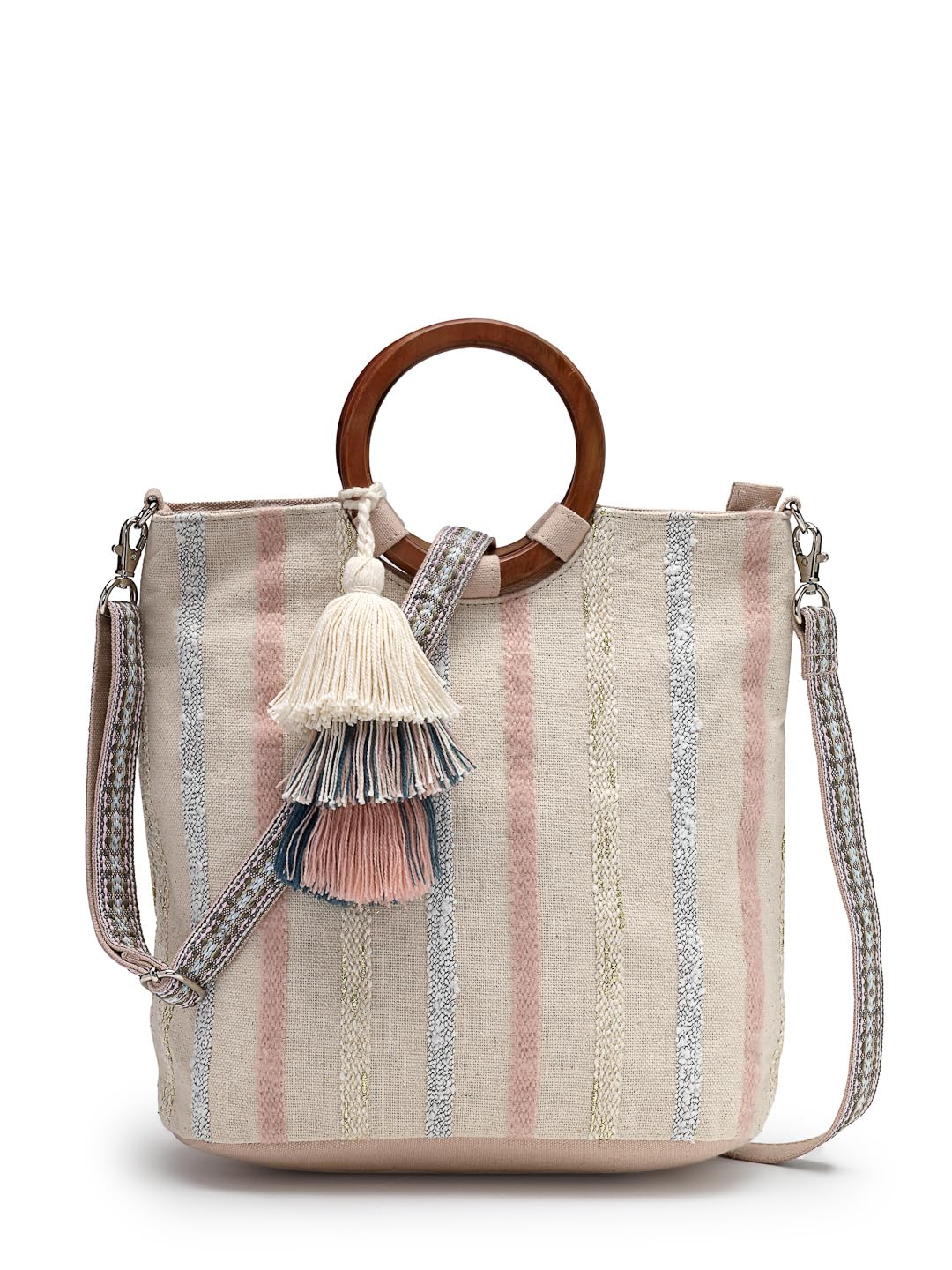 anekaant Boho Striped Jacquard Cotton Acrylic Handheld Bag-picture-46