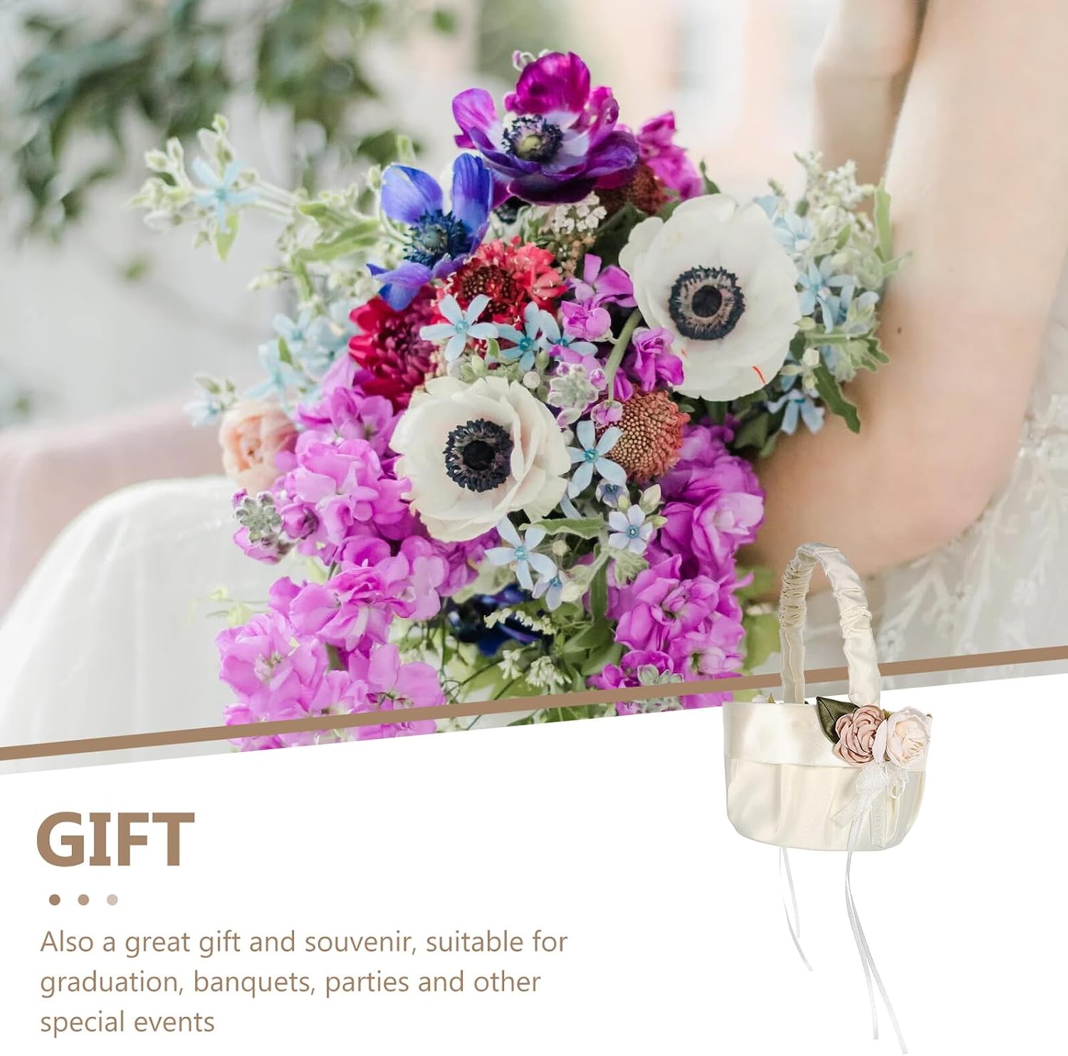 Flower Girl Wedding Basket Satin Lace Handheld Decorative Floral Basket for Wedding Party Ceremony Supplies