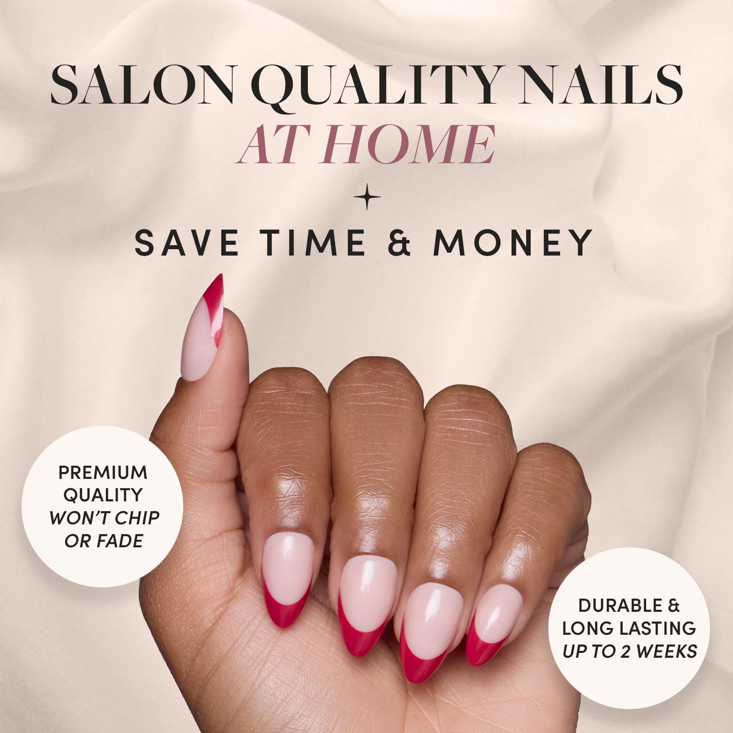 Glamnetic Press-On Nails - Rose Garden | Semi-Transparent Red French Tip Short Almond False Nails | 15 Sizes - 30 Nail Kit with Glue & Nail Tabs