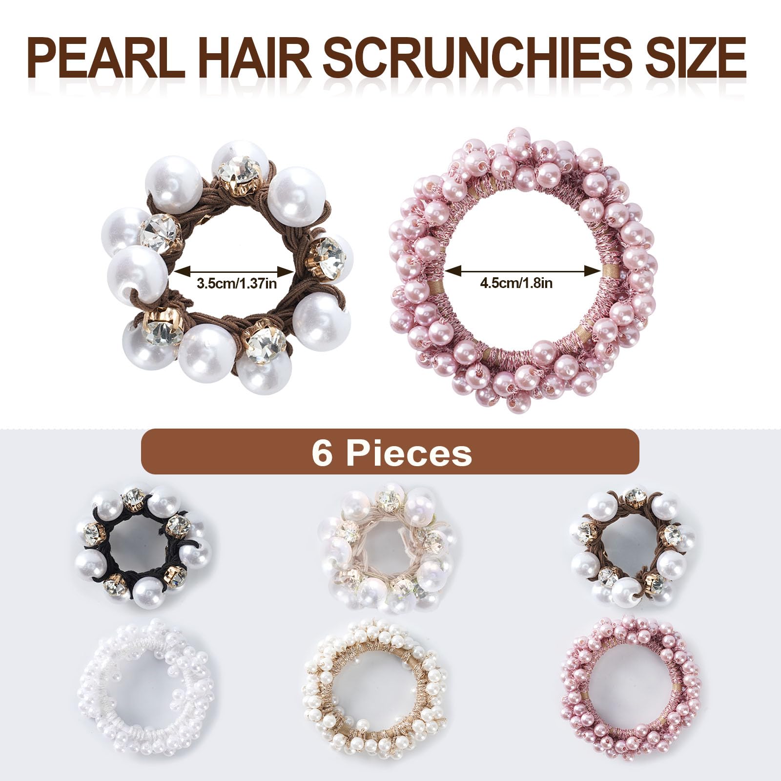 OT-NVWOZR 6PCS Pearl Hair Scrunchies, Elastic Hair Ropes Ponytail Holder Hair Accessories for Women, Crystal Pearl Hair Ties Hair Bobbles Hair Styling Hair Clips Gift for Girls White - Image 4