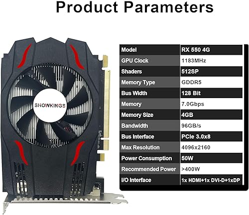 Miniatura 2 de SHOWKINGS Tarjeta gráfica AMD Radeon RX 550 de 4 GB, tarjeta de video GDDR5 de 256 bits para juegos de PC, PCIE 3.0 DirectX 12 tarjetas gráficas de