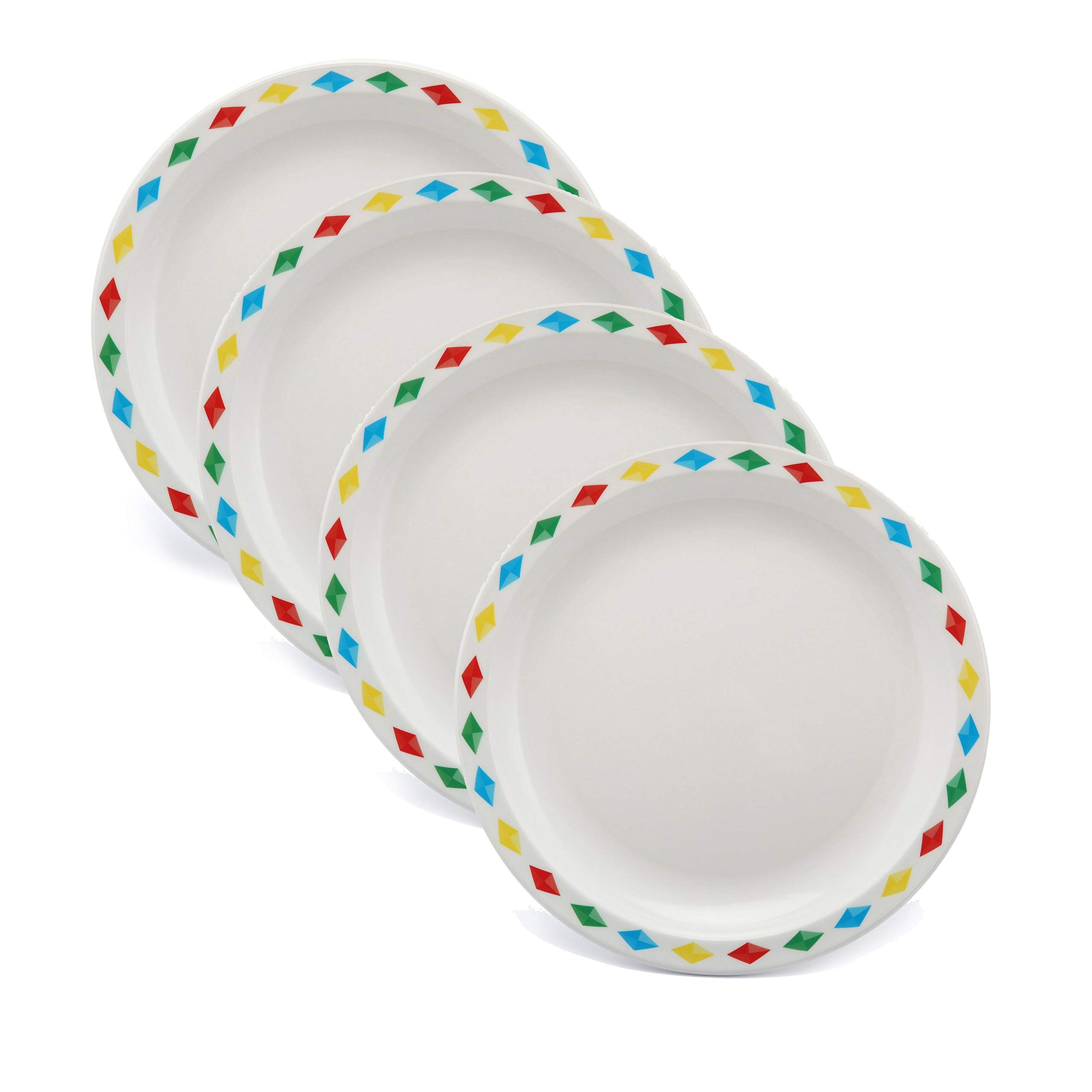 Harfield Diamond Patterned Plate Set (Pack of 4) 23cm - Reusable Virtually Unbreakable Polycarbonate Plastic