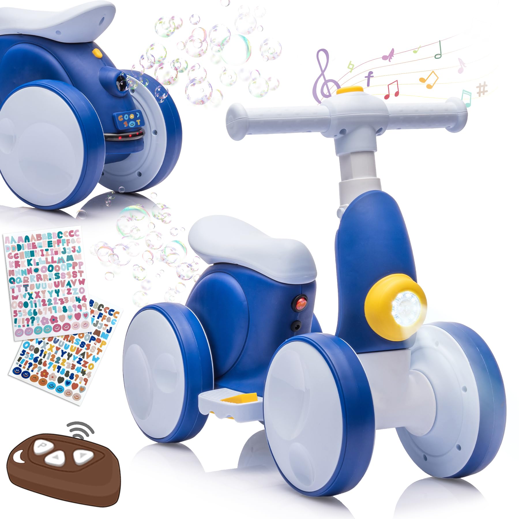 Electric Baby Balance Bike with Bubble Machine for 1 Year Old Boys Girls 4 in 1 Toddler Balance Bike 12-48 Month Kids Bubble Bike Ride Toys First