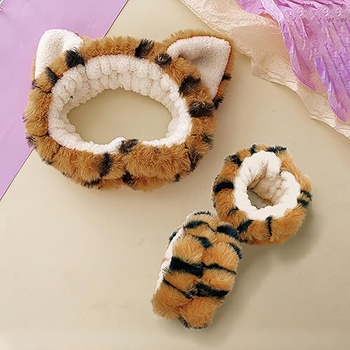 Miniatura 3 de AEGYPIUS Juego de diadema y pulsera suave y lindo, diadema amarilla y pulseras blancas, accesorios de spa, ideal para lavado de cara y maquillaje, 3