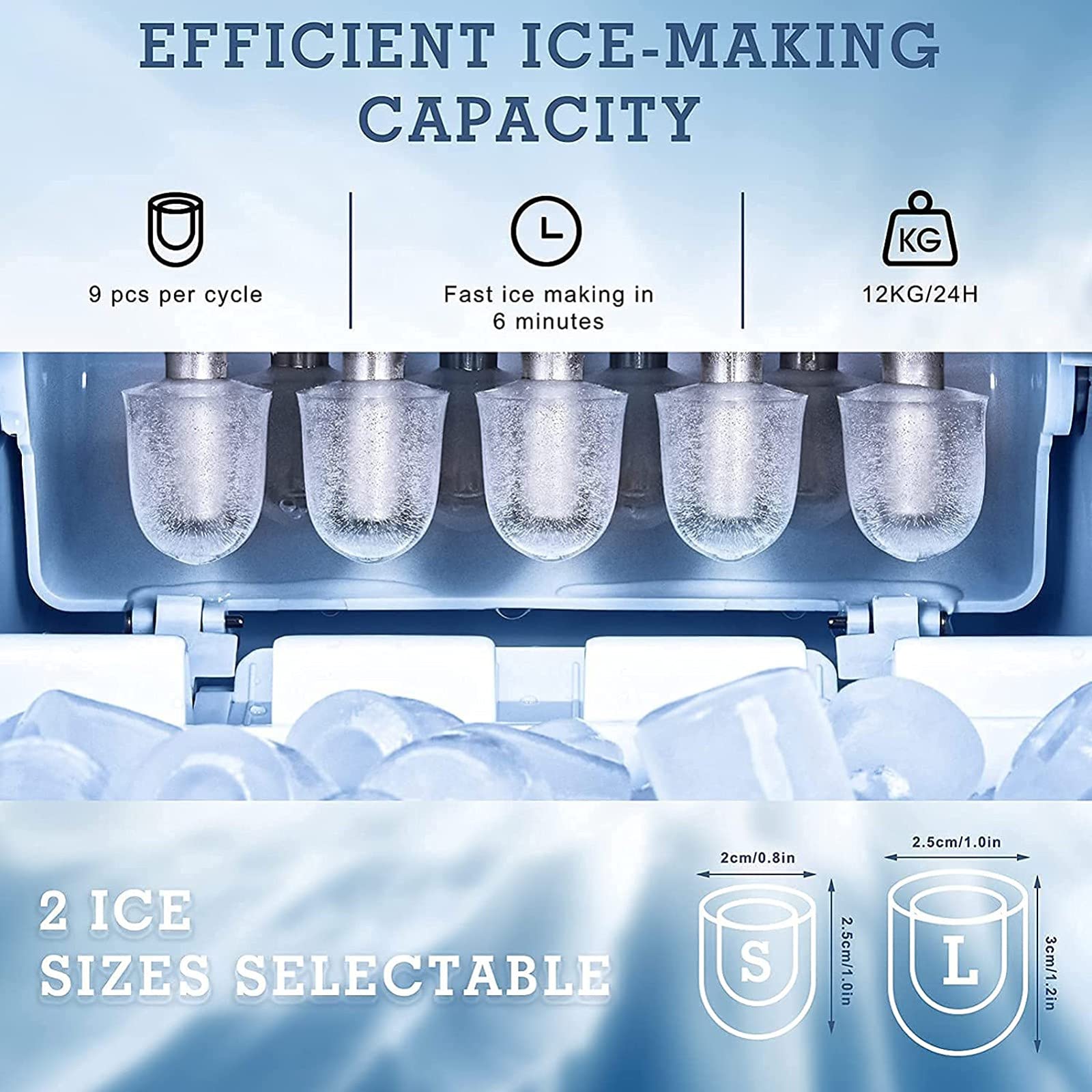 Portable Ice Maker Machine for Countertop, Ice Cubes Ready in 6 Mins Make 26 Lbs Ice in 24 Hrs Ice Cube Maker Machine for Home with Ice Scoop and Basket LED Display Quick