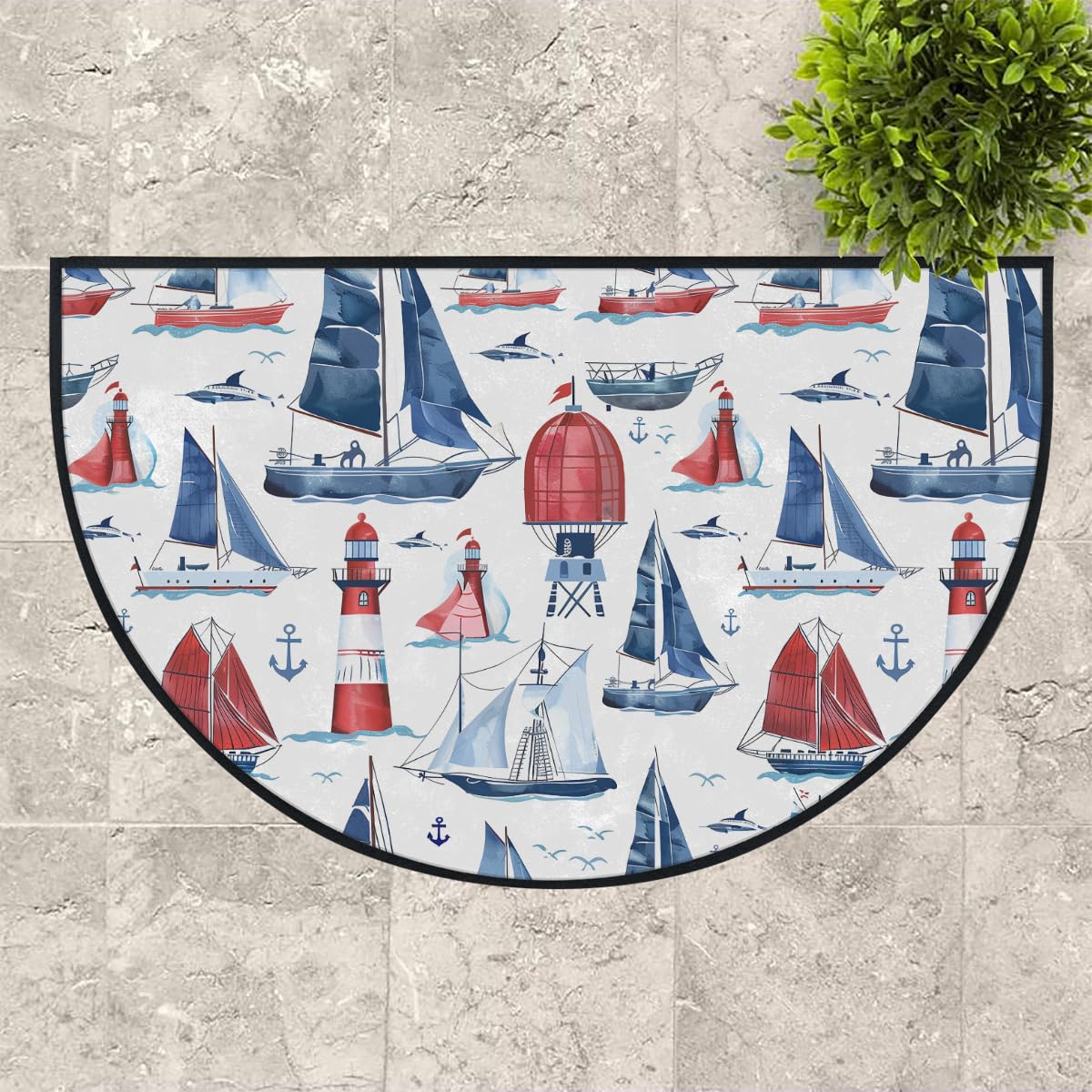 Mexpekil Tapis de porte demi-lune en demi-lune pour intérieur et extérieur, antidérapant, lavable, tapis de sol demi-rond, absorbant la saleté, 100 x 160 cm