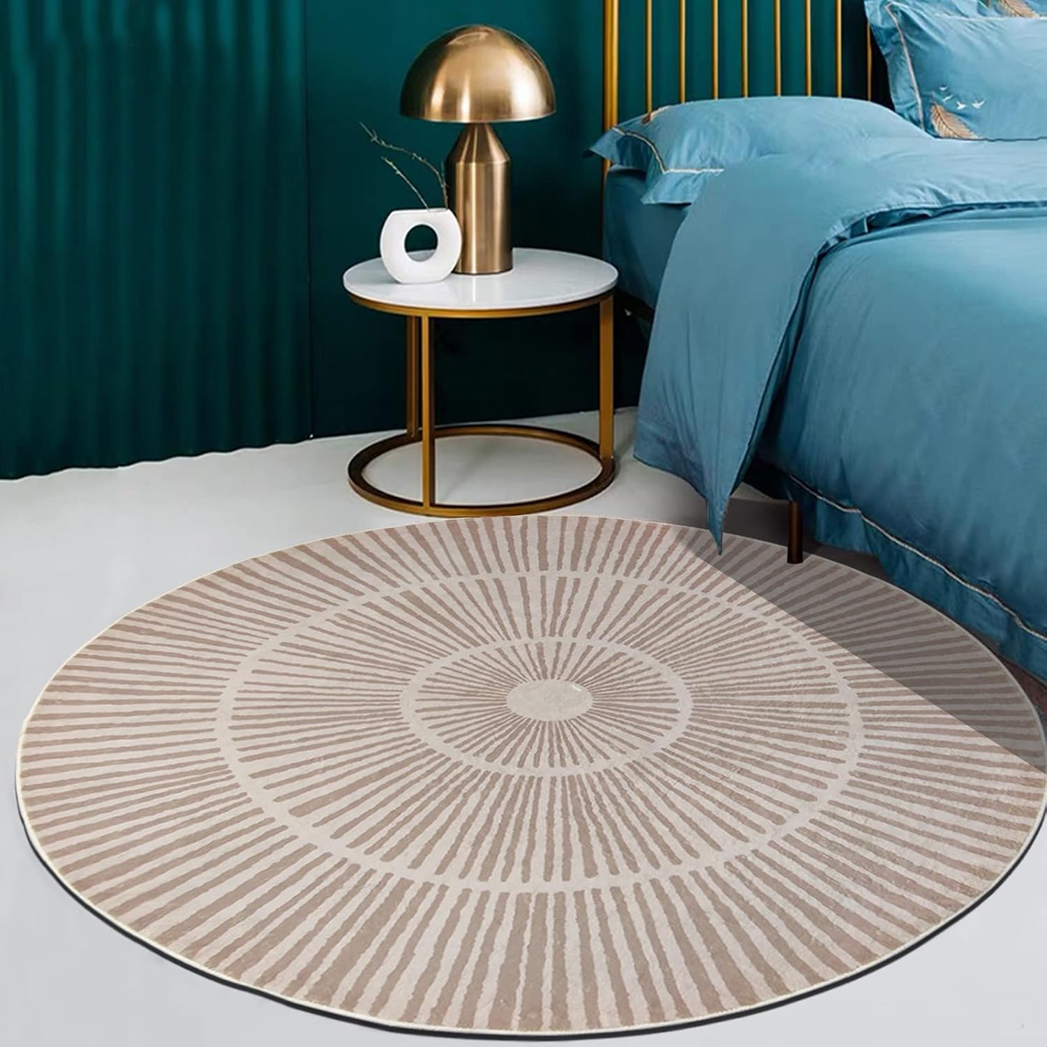Modern Rug 4Ft Round Contemporary Abstract Geometric Area Rug Carpet for Bedroom Nonslip Circle Rugs Artistic Faux Wool 4’x4’ Shaggy Farmhouse Throw Rug for Living Room Dorm Decor, Coffee