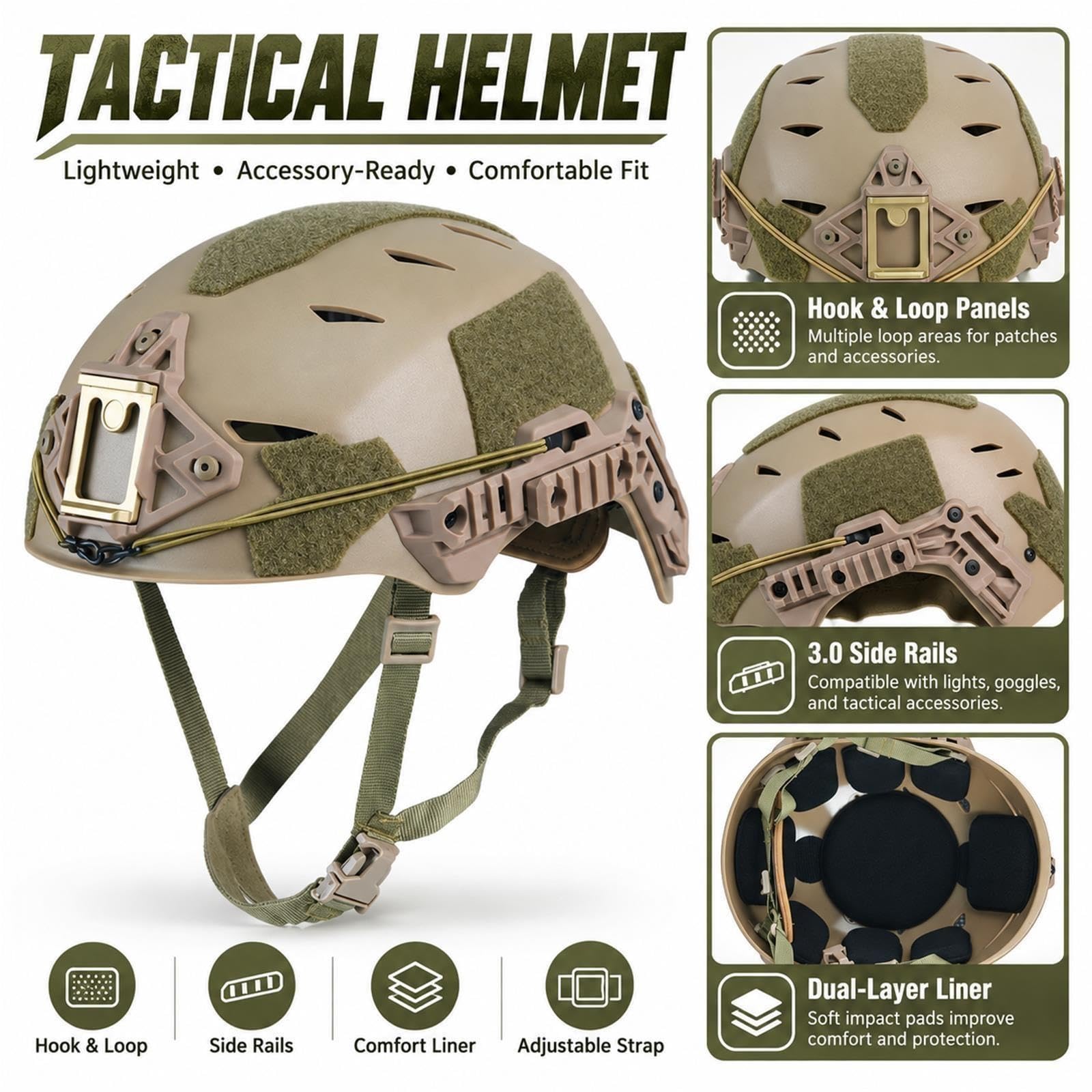 Set Casco Tattico Cuffie Modello GPNVG18 Luci