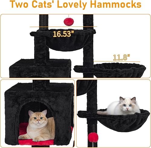 Miniatura 9 de KIYUMI Árbol para gatos con poste rascador de sisal para gatos de interior, árbol de gato, muebles para gatos con hamaca perca y juguetes de bola