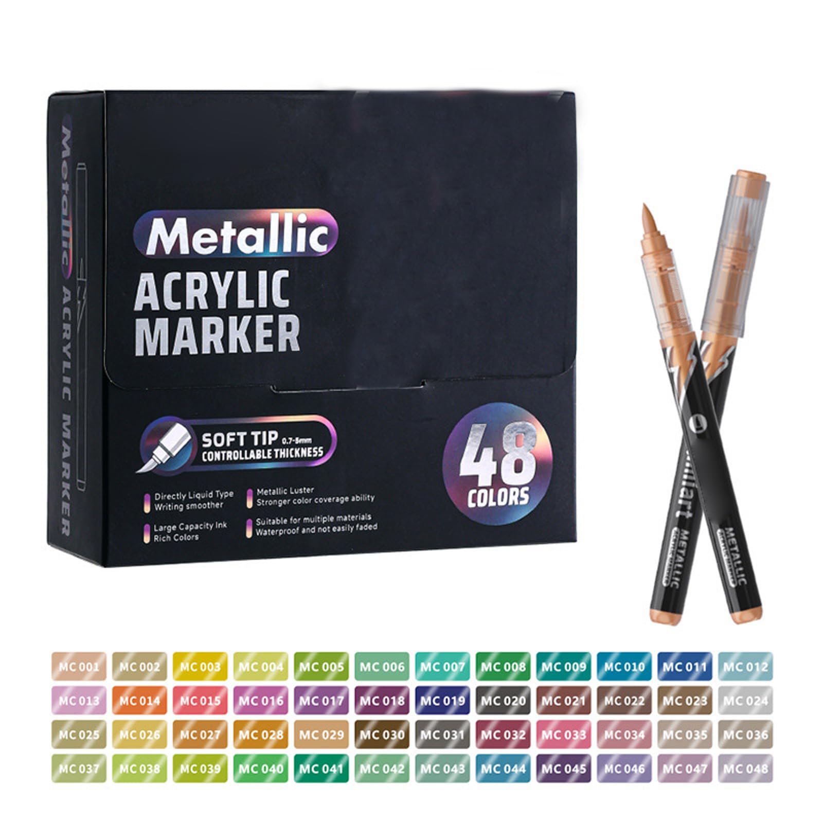 48-Farben Metallic Acrylfarbmarker mit weicher Pinselspitze, Acrylmarker für Modellmalerei, Journaling und Skizzieren Kunstmarker auf Wasserbasis