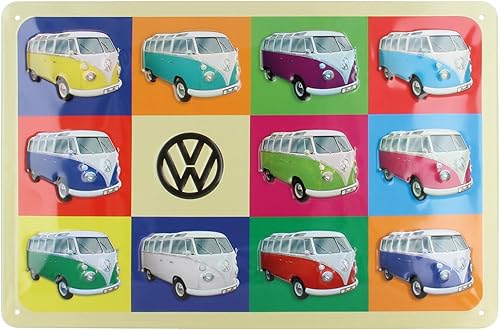 BRISA VW Collection - Letrero de hojalata retro de Volkswagen, decoración vintage de metal en diseño de autobús T1 (multicolor)