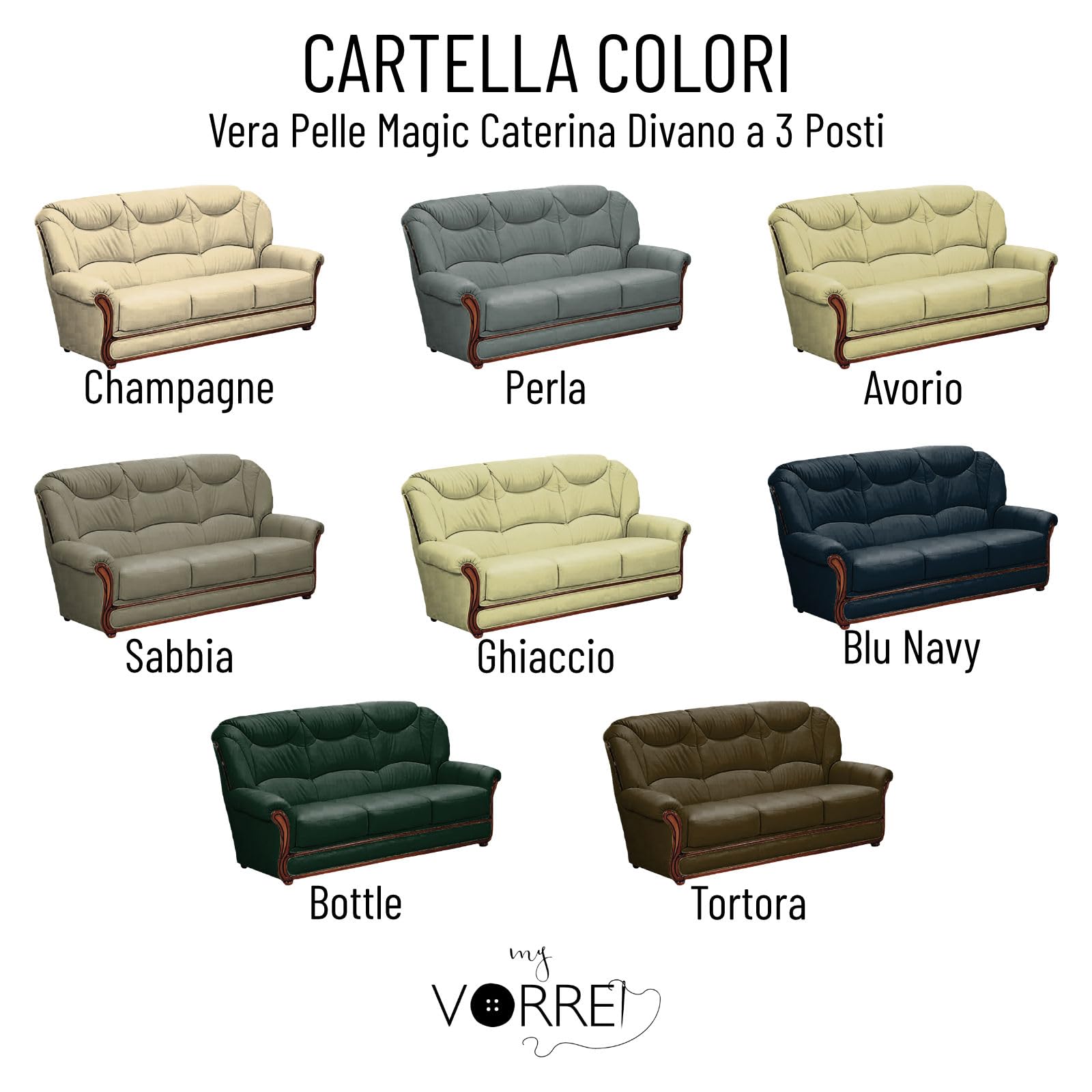 Divano 3 Posti in Vera Pelle Made in Italy cm 182x95 h 102 in 16 Colori Possibilità di spedire campioni della Pelle in Tutta Europa