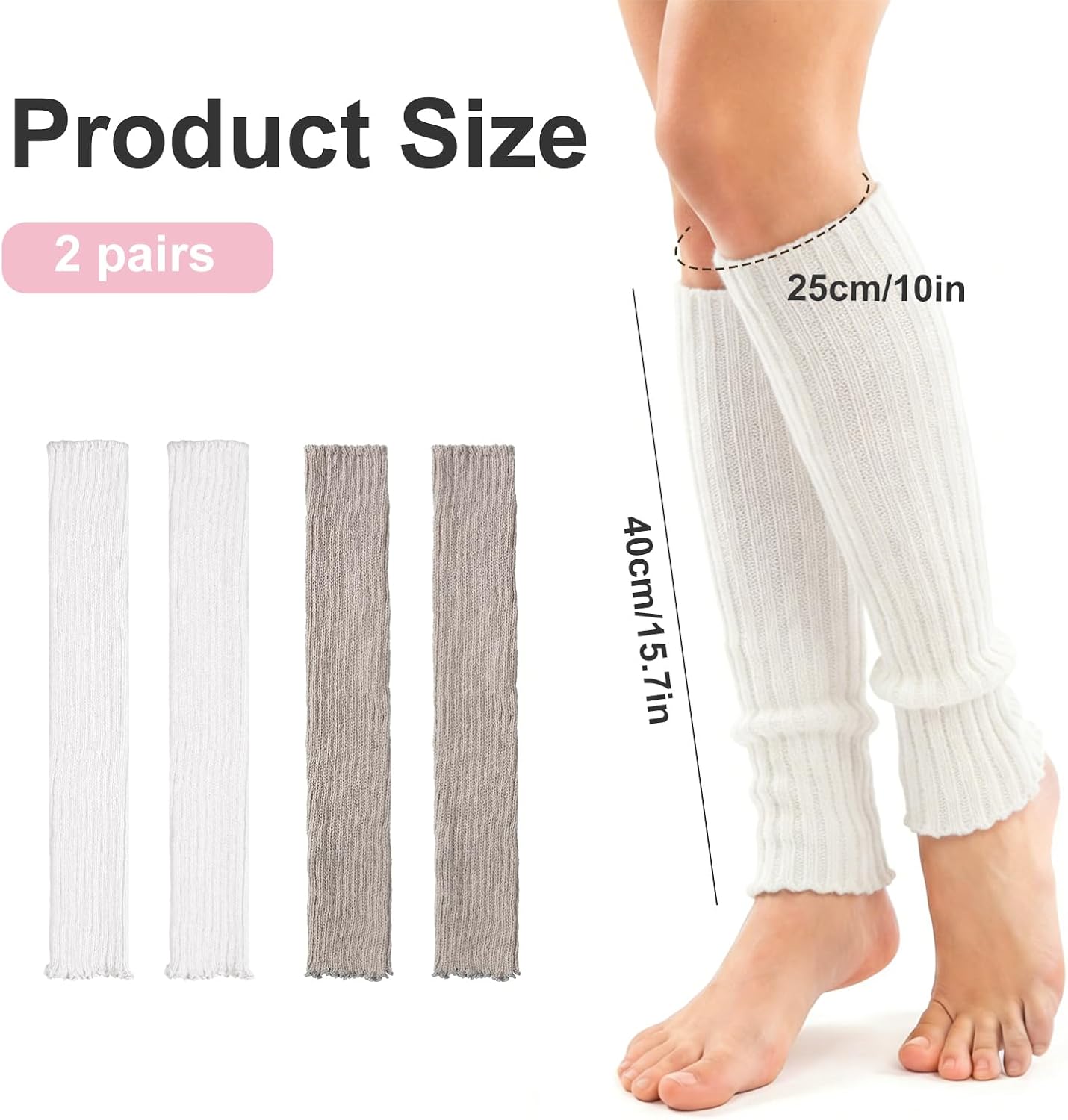 2Pairs Leg Warmers for Women Girls Ribbed Knit, Fashion Knits Warm Leg Warmers