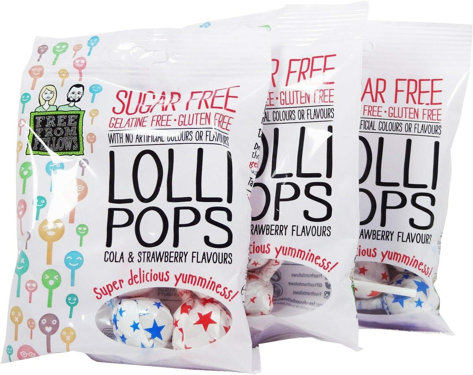 Free From Fellows | Cola & Strawberry Lollipops | 3 X 60G