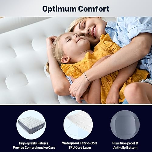 Miniatura 5 de Beyondhome Colchón de aire sin PVC tamaño Queen con bomba integrada, inflado de un botón y parada automática, soporte hermético de 720 libras,