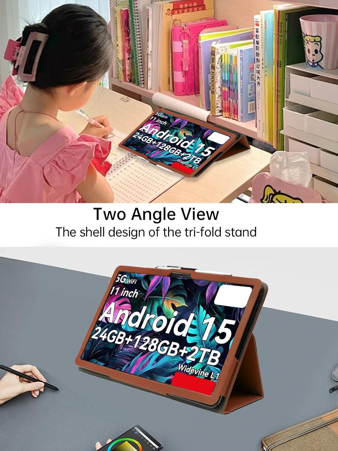 Case for TABWEE T90 Tablet 11 Inch Android 15 Tablet，WUNIAK Premium Leather Business Folio Stand Cover for TABWEE T90 Tablet 11 Inch Android 15 Tablet with Hand Strap for Tablet,Brown