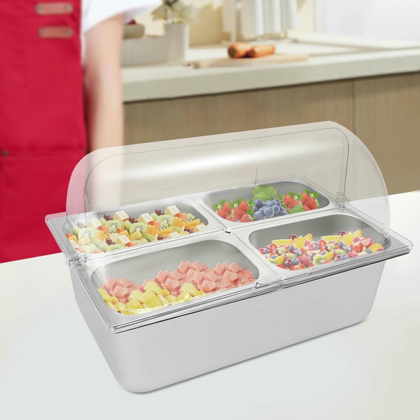 1 Set für Salatbar, Buffet-Station, Lebensmittel-Servierbehälter, Lebensmittel-Servierdisplay mit Deckel, kalte Speisen, Buffet-Servierer für Zuhause, Hotel, Einkaufszentrum~/