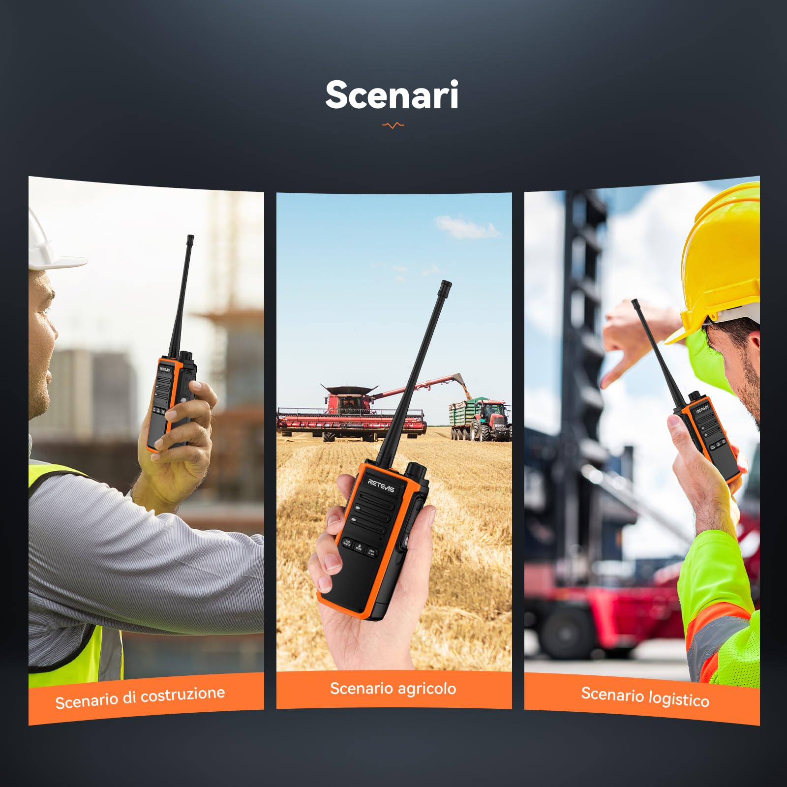 Retevis C65B Walkie Talkie Professionali IP67, Ricetrasmittenti a Lungo Raggio, Batteria Ricaricabile da 1800 mAh, Chiamata di Gruppo, Woki Toki Alta Potenza per la Costruzione (4 Pacchetti)