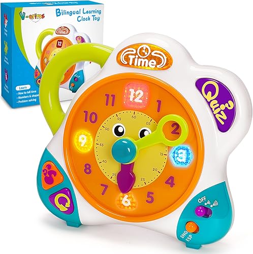 V-Opitos Reloj de aprendizaje musical de juguete para niños y niñas de 3, 4, 5, 6 años de edad, juguete educativo Montessori sensorial de viaje,