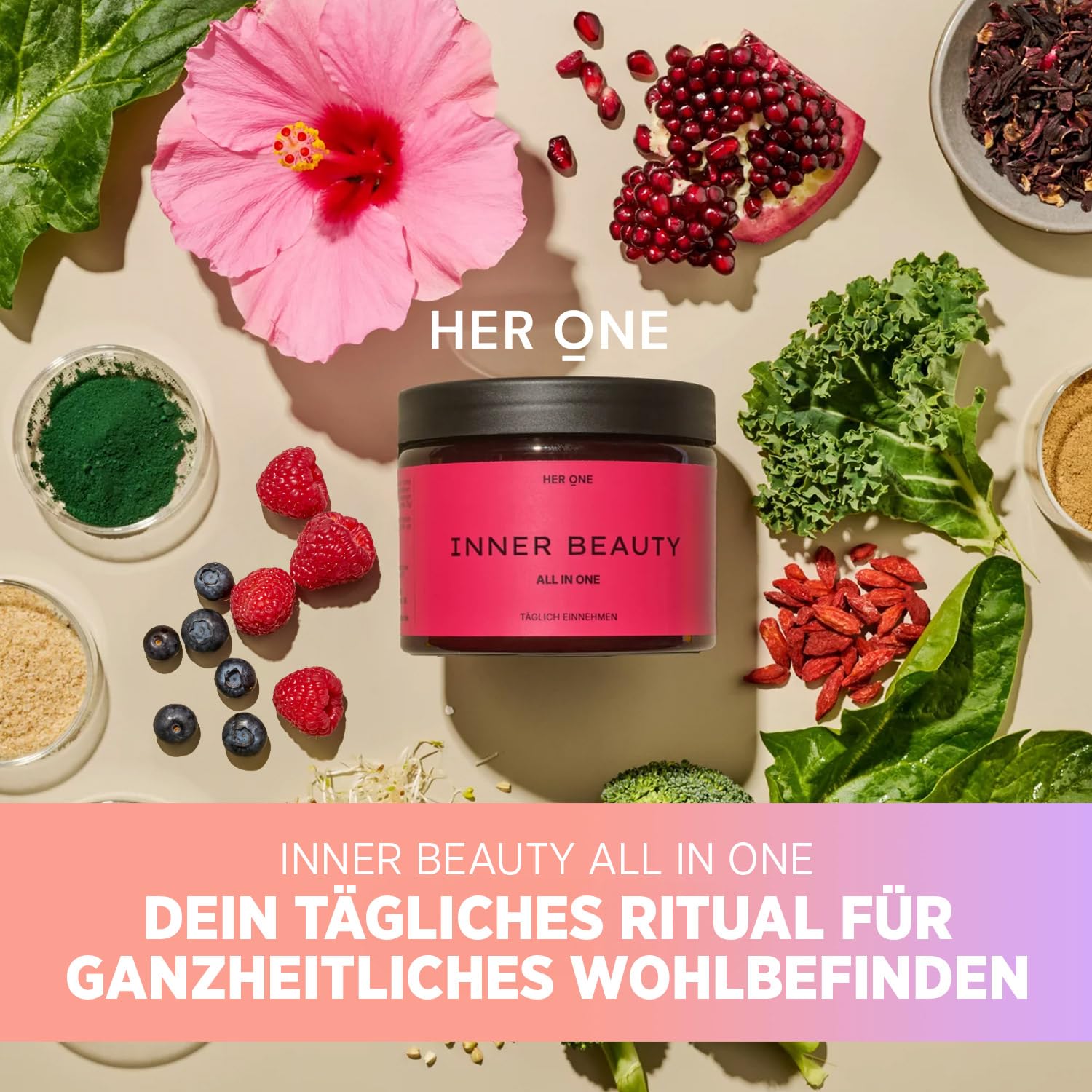 HER ONE GLOW UP Duo | 30x7 g Vitamin Komplex hochdosiert als Multivitamin Pulver für Frauen + 30x5 g Marine Kollagen Pulver aus Fisch | Collagen Peptides Typ I & III | 100% Naticol® | Beauty Drink