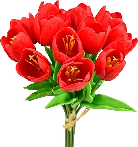 Miniatura 49 de Mandy's - 20 flores blancas artificiales de seda de tulipán artificial de 13.5 pulgadas para Año Nuevo, primavera, Día de la Madre, Pascua, Día