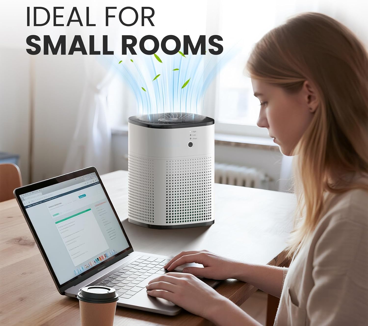 Air Purifiers for Bedroom with True HEPA Filter for Smoke, Dust, Pollen, Pet Dander, Small Air Purifiers for Home Bedroom, Quiet Air Cleaner with 24dB Sleep Mode, 1 Pack