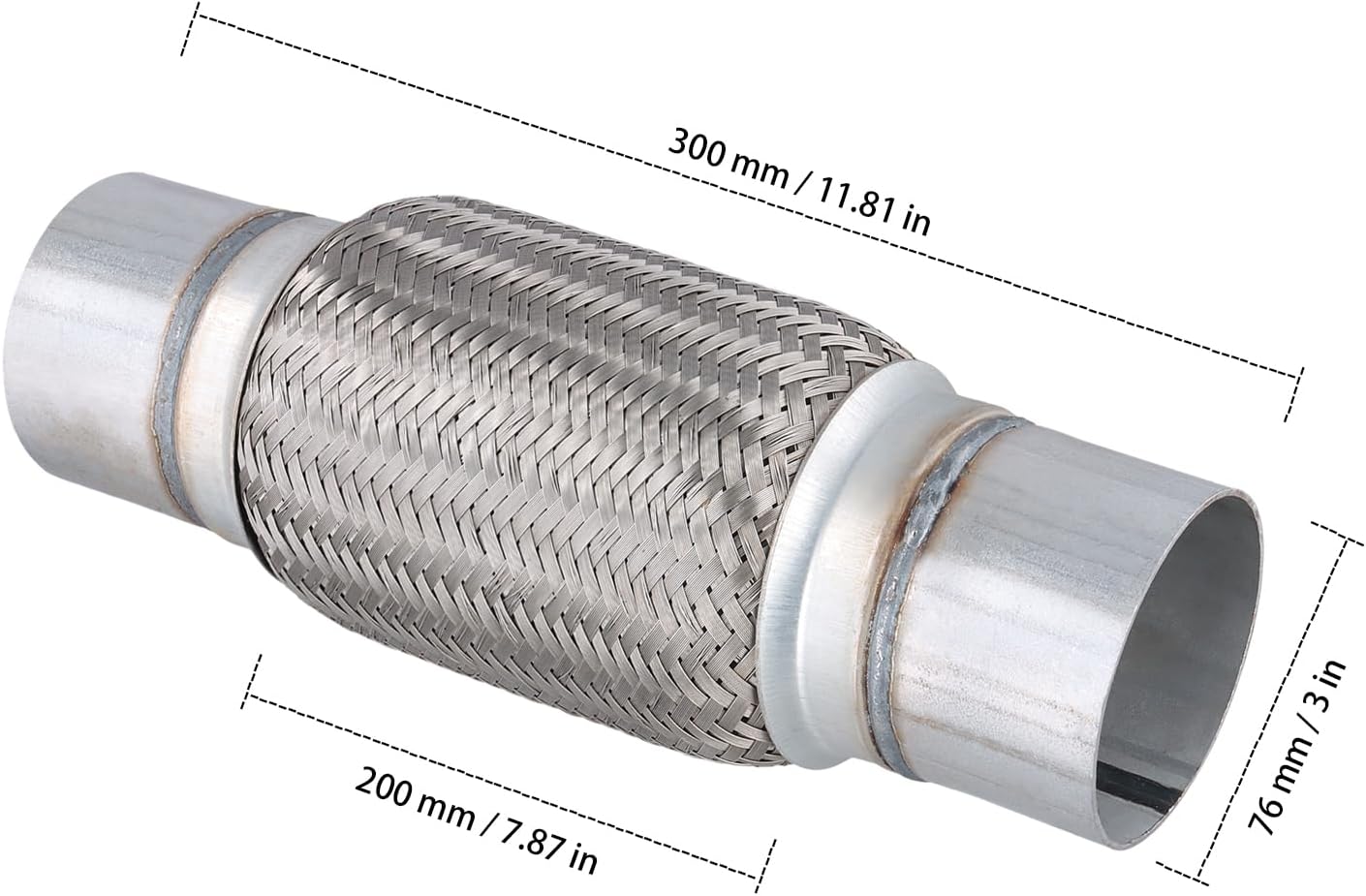 2 Pack 3 x 8 Inch Stainless Steel Heavy Duty Exhaust Flex Pipe, Double Braid Exhaust Flex Tube, Overall Length 12 Inch
