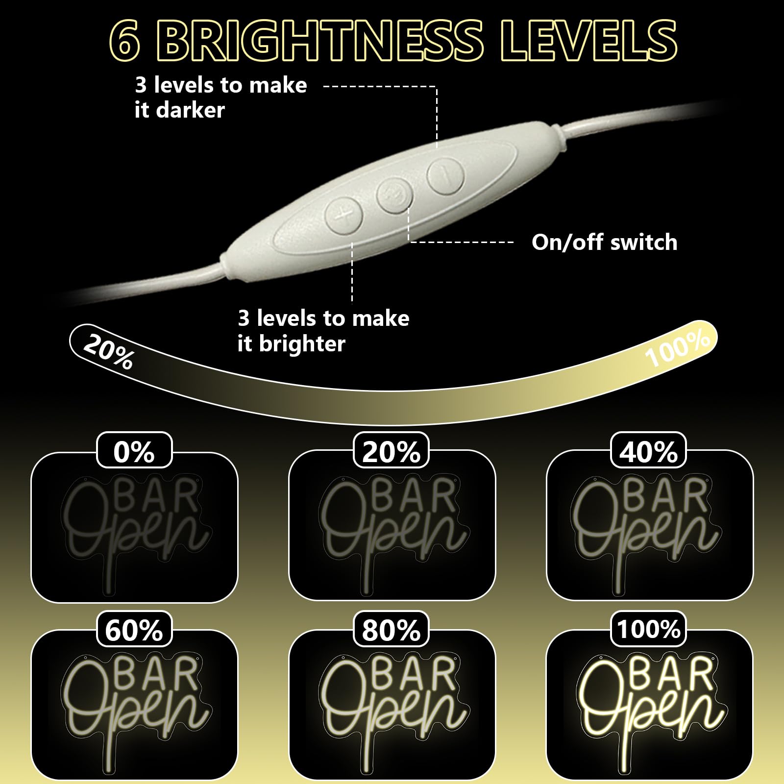 Insegna al Neon "BAR Open" con LED Caldo USB Regolabile per Bar, Neon da Parete Ultra Luminoso per Bar, Pub, Negozi, Caffè, Bar, Hotel, Decorazione per Feste