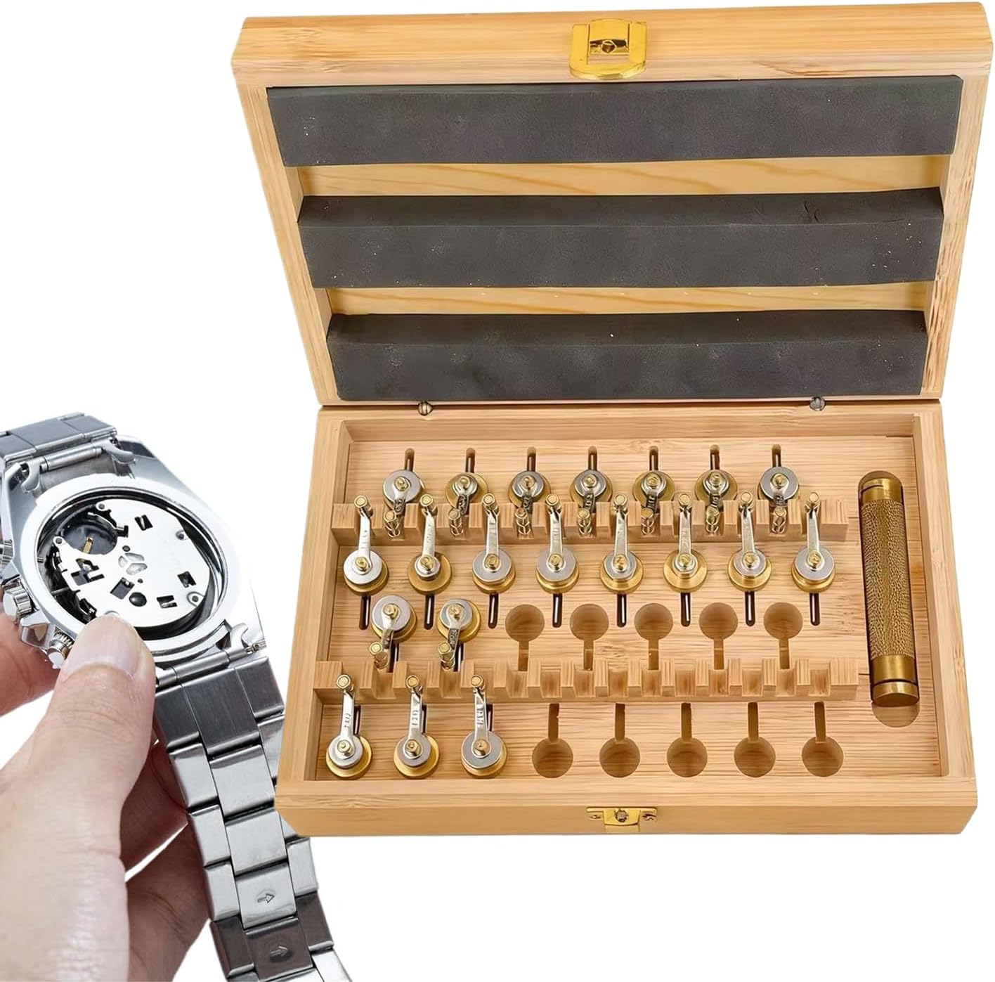 Clock Mainspring Winder Tool, 20.5x14x6cm Watchmaker Repair Accessory Copper Construction Wooden Box Storage, Mechanical Clock, Watch Repair, Spring Winding