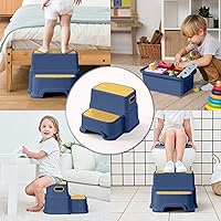 Vista 25 de Taburete de 2 escalones para niños, taburete para lavabo de baño, doble altura de 9.5 pulgadas, antideslizante para entrenamiento de orinal, cocina