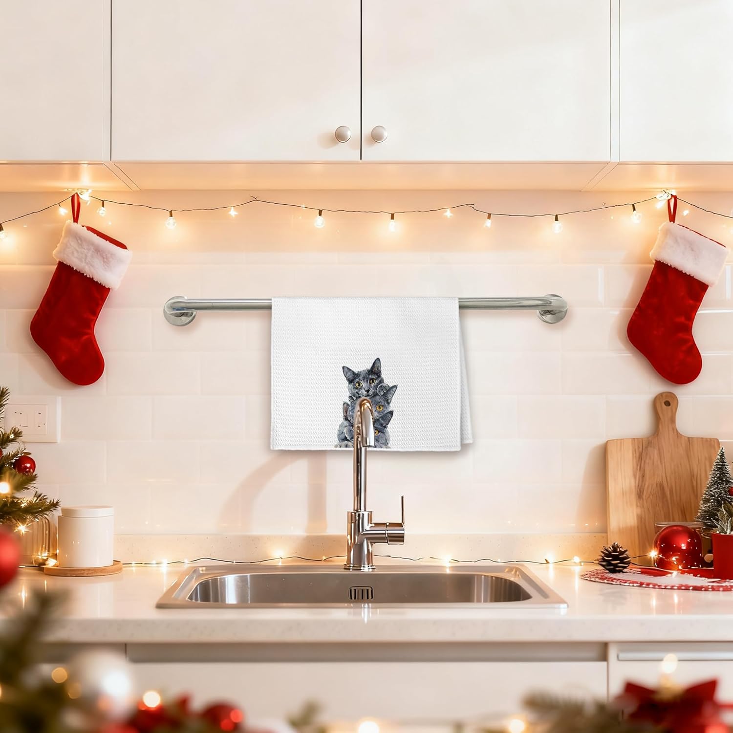 Russian Blue Cat Kitchen Towels 16x24 in, Russian Gifts, Cat Lovers Mom Owner Gifts, Cute Kitty Kitten Decorative Hand Tea Dish Towels for Bathroom Kitchen - Image 6