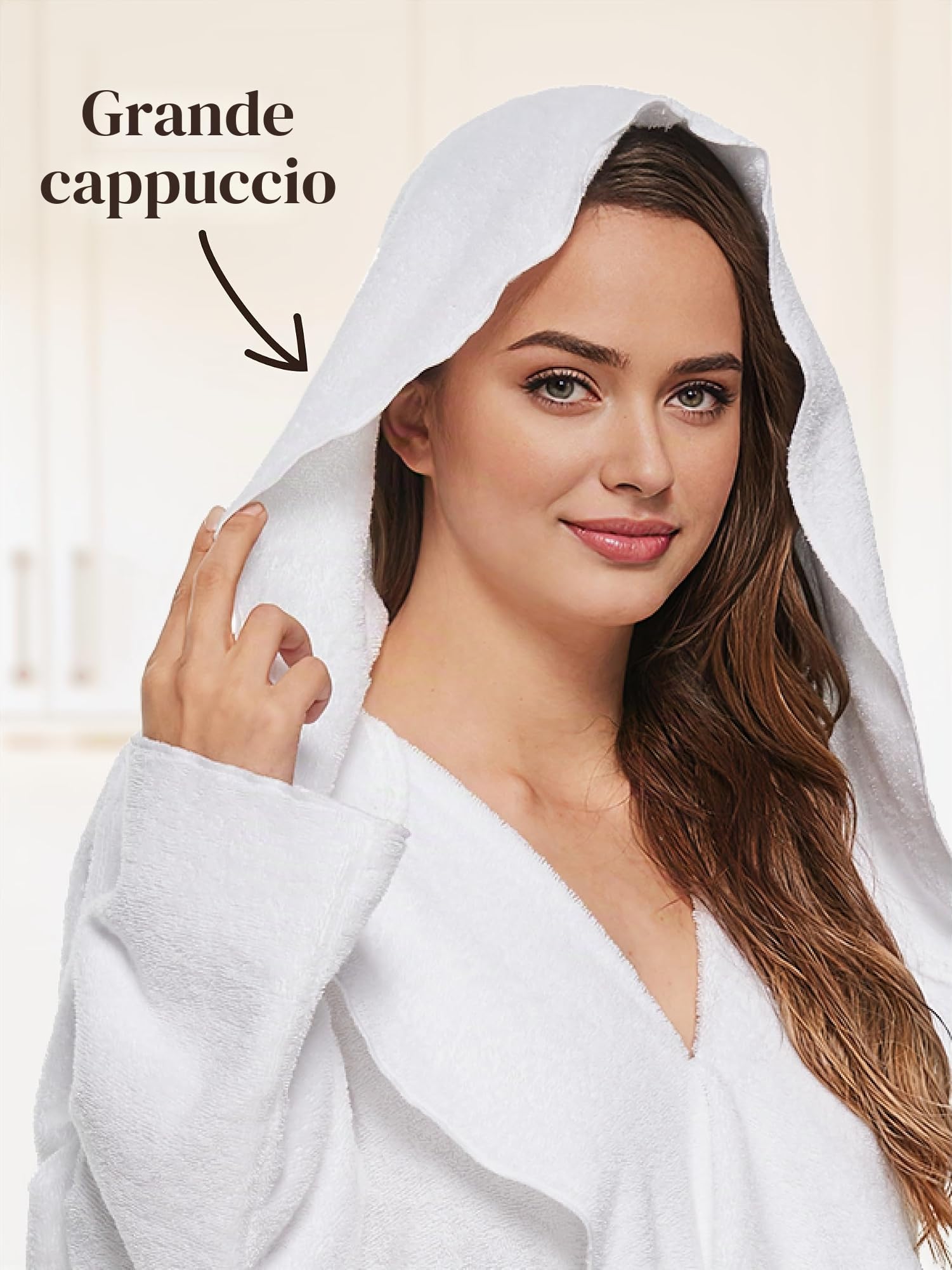 Accappatoio da donna con cappuccio | extra lungo e leggero | 100% cotone spugna | certificato OEKO-TEX