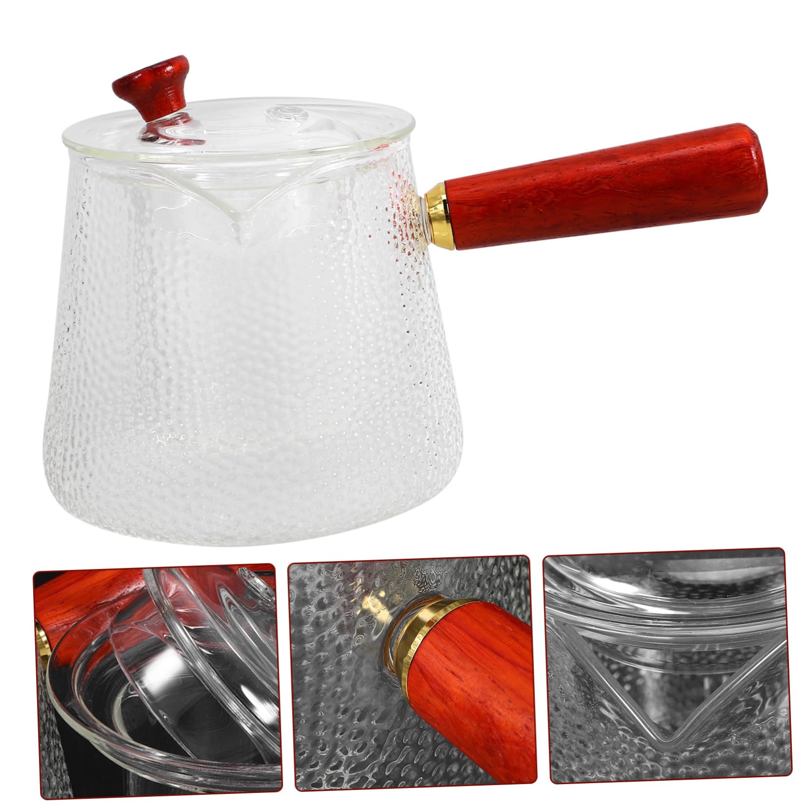 Teiera in Vetro 750ml con Manico in Legno, Resistente al Calore