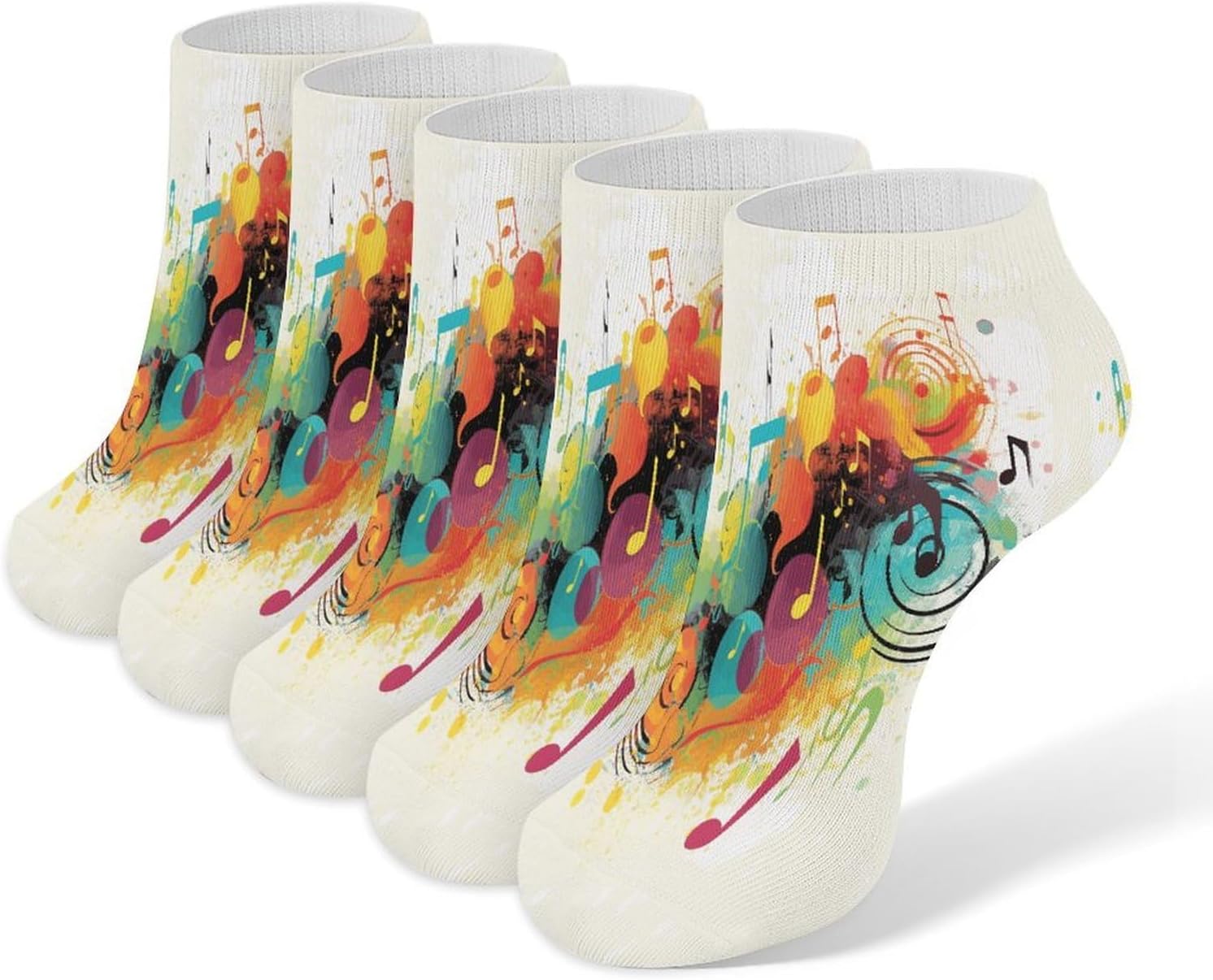 Socks for Men Women 5 Pairs Short Ankle Socks | Abstract Music Themed Low Cut Casual Crew Sock Cute Breathable Athletic Socks Non Slip No Show Sock