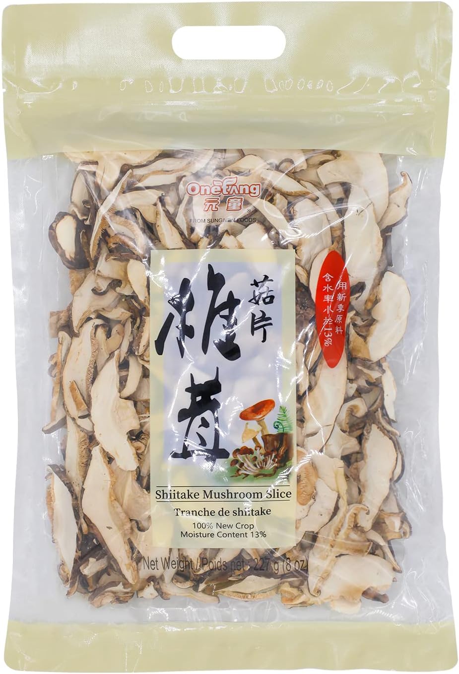 ONETANG Shiitake Mushroom, Dried Slice, Quick Rehydration, Soft Texture, Fresh Flavor, Stemless, Vacuum Sealed, Vegan, No Fumigation Sulfur, 8 Oz