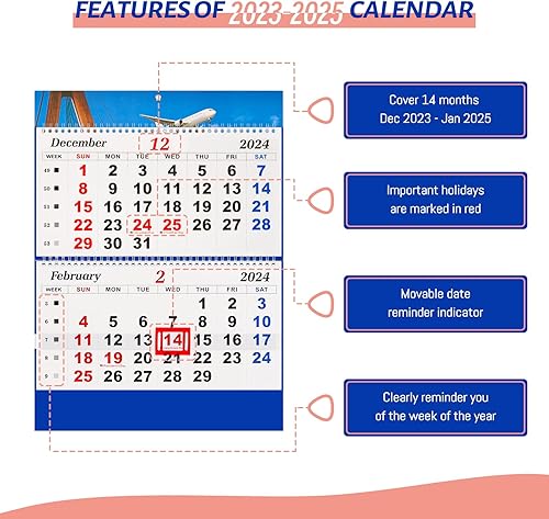 Miniatura 5 de Calendario de pared 2024, calendario 2024, pantalla de 3 meses, calendario vertical (plegado en un mes) 33 x 13 pulgadas, diciembre de 2023 a enero
