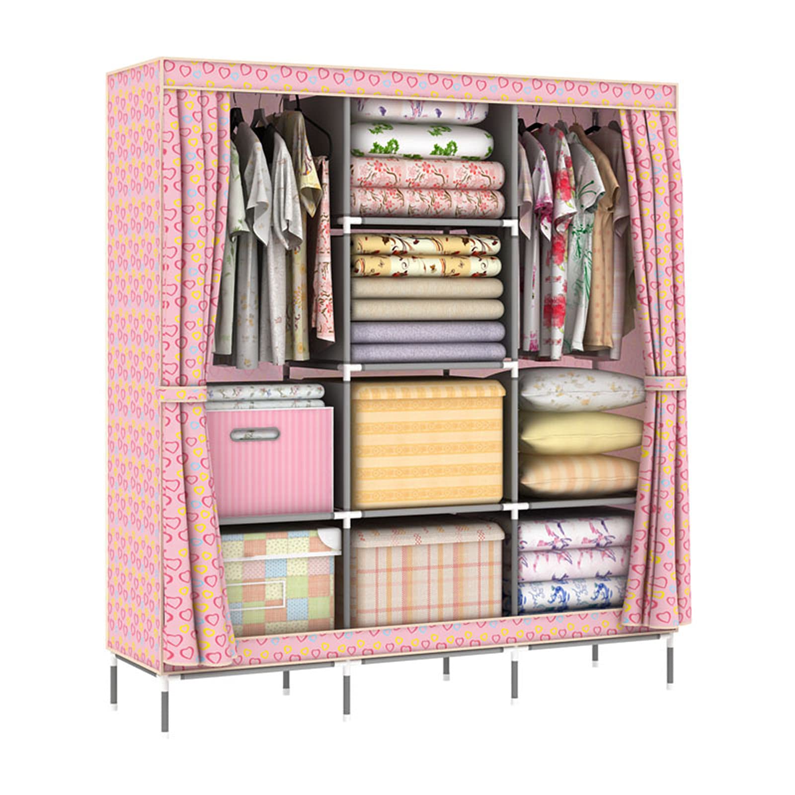 Guardaroba Semplice, Armadio Aperto Organizzatore di Stoccaggio Tessuto Oxford Armadio Camera da Letto Spogliatoio Stand per Abbigliamento 170 * 130 * 45CM (Dimensioni:170 * 130 *