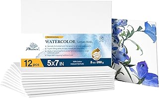 PHOENIX Watercolor Canvas Boards for Painting - 5x7 Inch/6 Pack, 100% Cotton Water Color Small Canvas Panels, 8 Oz. / 260g White Blank Medium Texture Flat Canvases for Water Based Paints